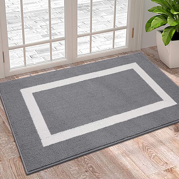 OLANLY Indoor Door Mat, 32x40, Non-Slip Absorbent Resist Dirt Entrance Rug, Machine Washable Low-Profile Inside Entry Door Rugs for Entryway, Grey