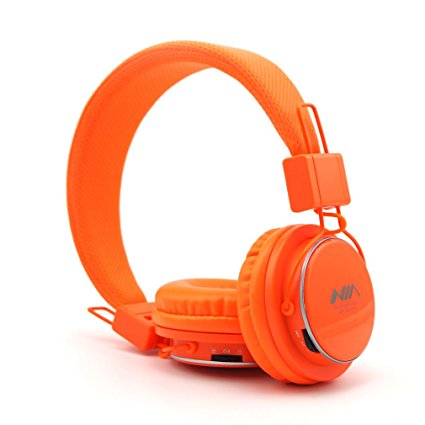 GranVela® A809 Lightweight Foldable Stereo Headphones Adjustable Headband Kids Headsets with Built-in FM Radio, Micro SD Card Player,3.5mm Jack for iPhone, iPad, Android, PC and More (Orange)