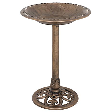 ZENY Bird Bath 28'' H Luxury Outdoor Pedestal Birdbath Bird Feeder Freestanding Garden Decor,Resin (Bronze)