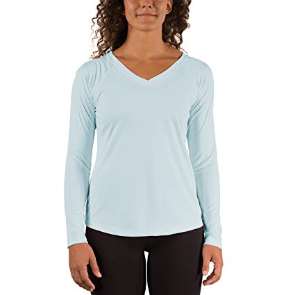 Vapor Apparel Women's V-Neck UPF 50  Sun Protection Performance Long Sleeve T-Shirt