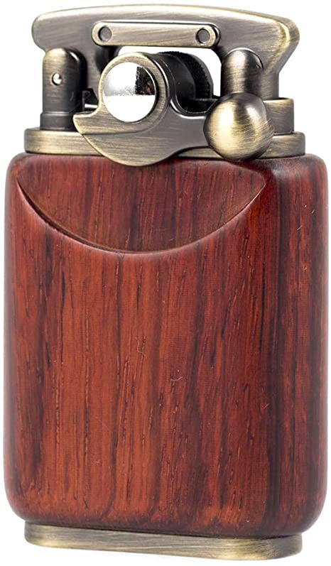 Rosewood Wooden Case Antique Type Soft Flame Rocker Arm Petrol Oil Lighter