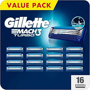 Gillette Mach3 Turbo Recharges De Lames De Rasoir Pour Homme, À 3 Lames , 16 Recharges De Lames, Lames Plus Résistantes Que L’Acier