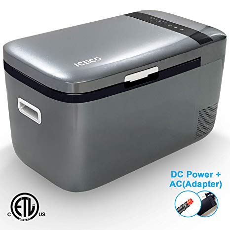 ICECO GO20 Dual Zone Portable Refrigerator with Danfoss Compressor, 20 Liter/21 Quart, DC 12/24V, AC 100-240V, 0℉ to 50℉, Small Fridge Freezer Cooler for Outdoor, Home Use, Driving, Car Camping(Gray)