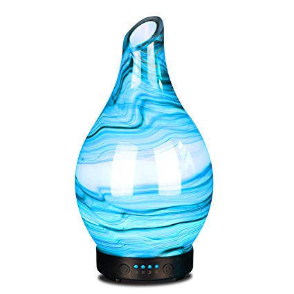 COOSA 100ml Glass Marble Pattern Essential Oils with 4 Time Setting Colorful Light Aroma Diffuser Cool Mist Humidifier for Home and Office (Multicolor-6)