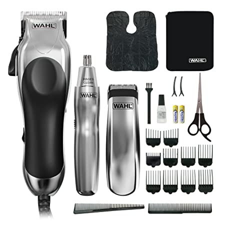 Wahl Chrome Pro Deluxe Mains Hair Clipper, Trimmer & Nasal Trimmer Set Chrome 79524-810 Gift Set