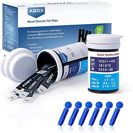 ABOX Blood Glucose Test Strips, Diabetic Test Strips for Blood Sugar, 50 Test Strips   50 Lancets