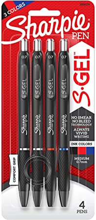 Sharpie S-Gel, Gel Pens, Medium Point (0.7mm), Assorted Colors, 4 Count