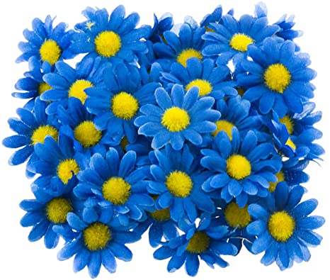Funbase 50Pcs 1.5" DIY Daisy Small Artificial Wedding Head Silk Flower (Blue)