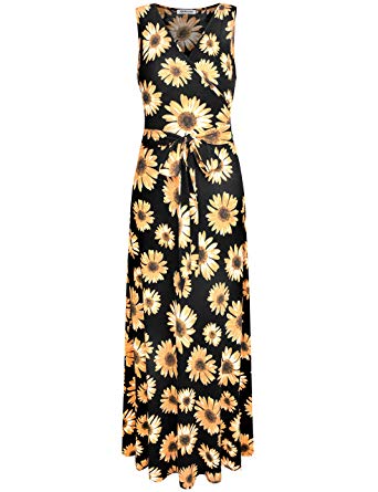 Aphratti Women's Summer Casual Faux Wrap V Neck Floral Long Maxi Dress