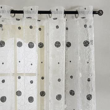 Top Finel Embroidered Dot Voile Sheer Curtains 84 Inches Long for Living Room Bedroom Grommet Window Curtains, 2 Panels, White