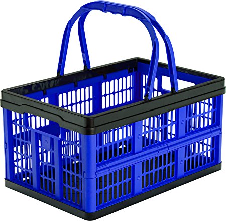 CleverMade CleverCrates Collapsible Storage Bin/Container: 16 Liter Shopping Basket/Grocery Tote, Royal Blue