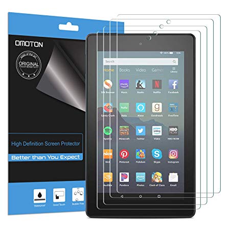 OMOTON [4-Pack] Screen Protector for All-New Fire 7 / Fire 7 Kids Edition Tablet (9th/7th Gen, 2019/2017 Release), High Definition Film