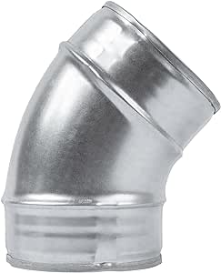 4" Inch 45˚ Degree Galvanized Steel Duct Elbow - Pressed Industrial Connector Bend - Ventilation Pipe Fitting - Dryer, Exhaust, Extractor Hood Air Inlet, Outlet Pipe Joint