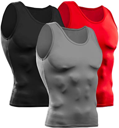 DRSKIN 3 Pack Undershirts Running Shirt Tank Tops Men's Cool Dry Compression Baselayer Sleeveless