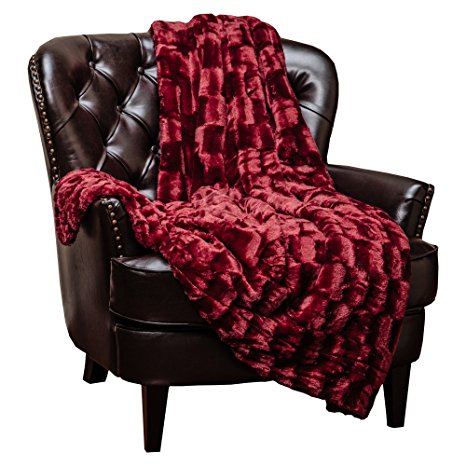 Chanasya Super Soft Fuzzy Fur Elegant Faux Fur Rectangular Embossed Pattern With Fluffy Plush Sherpa Cozy Warm Maroon Red Throw Blanket (50" x 65") - Burgundy