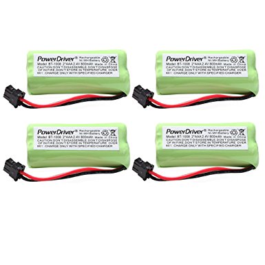 PowerDriver 4 Pcs 2.4V Ni-MH Cordless Home Phone Battery for Uniden BT-1008 BT1008 BT-1008S BT1008S BT-1016 BT1016 DECT2080 DECT20803 Empire CPH-515B CPH515B