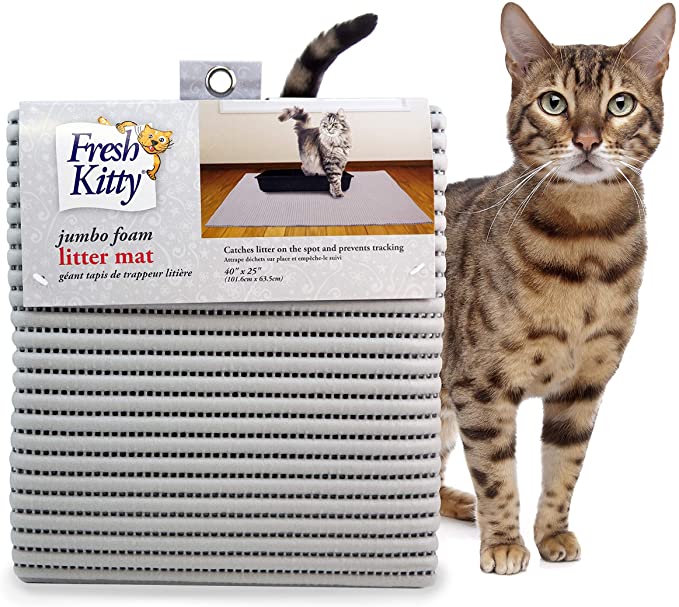 Fresh Kitty Durable XL Jumbo Foam Litter Mat – Phthalate and BPA Free, Water Resistant, Traps Litter from Box, Scatter Control, Easy Clean Mats – Gray, Model Number: 9051