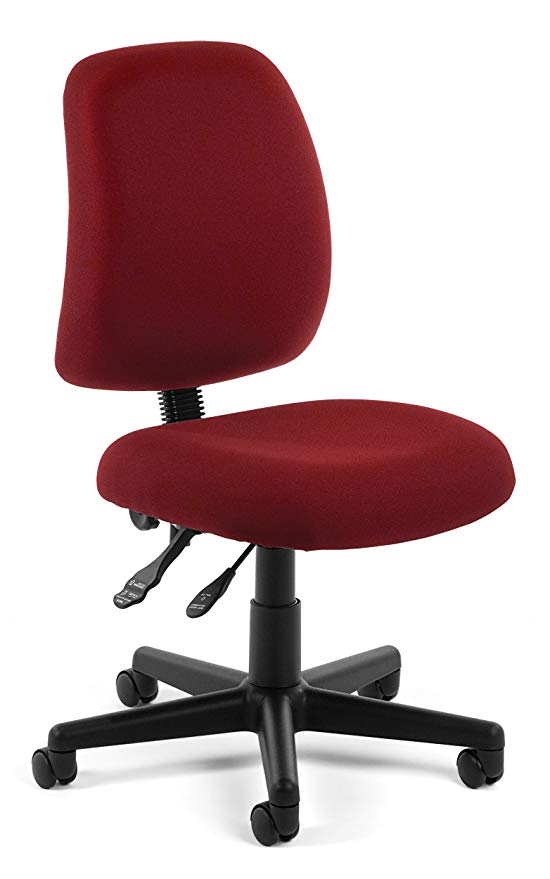 OFM Posture Series Armless Mid Back Task Chair - Stain Resistant Fabric Swivel Chair, Wine (118-2)