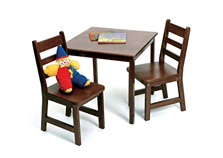 Lipper International 514WN Child's Square Table and 2 Chairs, Walnut Finish