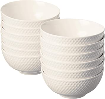 10 Strawberry Street CATERING-12WVBWL Basket Weave 20 Oz Catering Set of 12 Cereal/Soup Bowls, Cream White