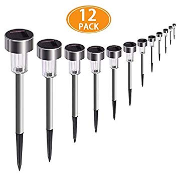 SURSUN Solar Pathway [12pack] Waterproof Outdoor Garden Sunlight Powered Bright White-Landscape Light for Lawn/Patio/Yard/Walkway/Driveway (Stainless Steel), 12 Steel-12Pack