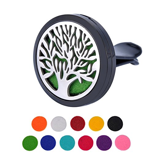 HOUSWEETY Tree of Life Car Air Freshener Aromatherapy Essential Oil Diffuser Locket With Vent Clip - 11 Refill Pads