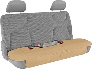 Motor Trend Seat Cover for Cars Trucks SUV, Faux Leather Rear Bench Beige Padded Car Seat Cover with Storage Pockets, Premium Interior Car Seat Cover