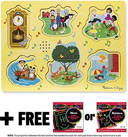 Sing-Along Nursery Rhymes 1: 6-Piece Sound Puzzle   FREE Melissa & Doug Scratch Art Mini-Pad Bundle (07351)