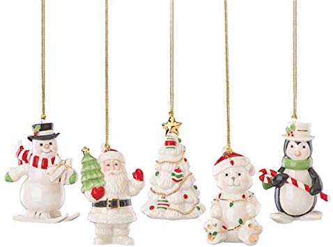 Lenox Very Merry Christmas Ornament Set 5 PC Snowman Penguin Santa Tree Bear