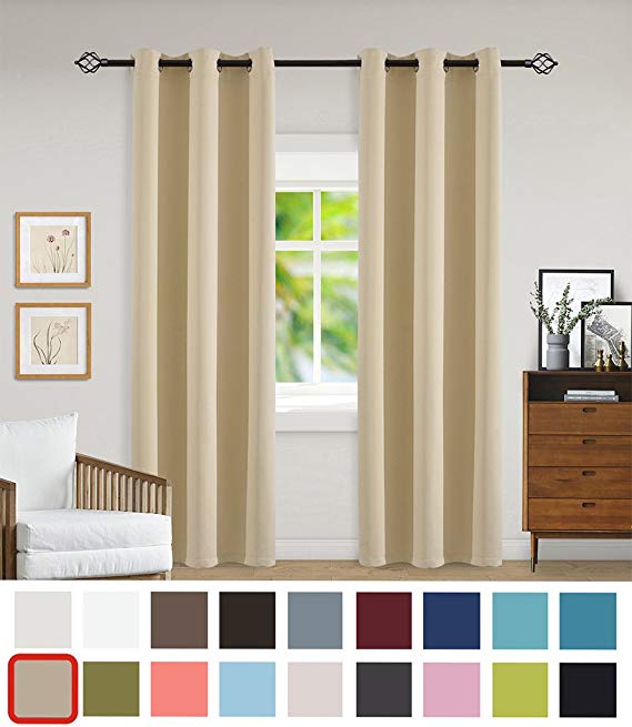 Yakamok Light Blocking Beige Blackout Curtains Room Darkening Thermal Insulated Decorative Curtain Panels/Drapes Solid Grommet Top for Bedroom/Living room/Kids by, Set of 2 Panels 42x84 Inch