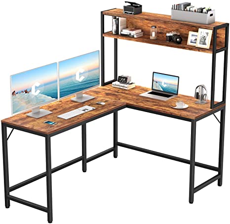 CubiCubi L-Shaped Desk with Hutch,59" Corner Computer Desk,Home Office Gaming Table Workstation with Storage Bookshelf