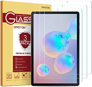 [3 Pack] OMOTON Samsung Galaxy Tab S6 Screen Protector, Tempered Glass/ Anti Scratch/ High Definition Screen Protector for Galaxy Tab S6, 10.5 Inch 2019 Released