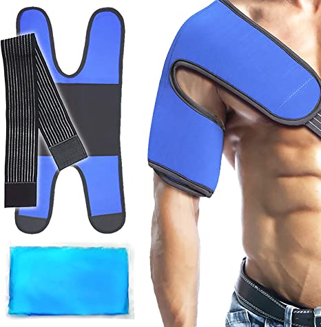 Shoulder Ice Gel Cold Pack Wrap for Injuries Reusable, Rotator Cuff, Sprains, Arthritis, Bursitis, Tendinitis, AC Joint Pain Relief and More - Pro Design & Effective (6”X 9.6”)