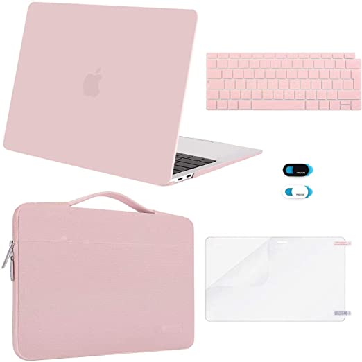 MOSISO MacBook Air 13 inch Case 2020 2019 2018 Release A2337 M1 A2179 A1932,Plastic Hard Case&Bag&Keyboard Skin&Webcam Cover&Screen Protector Compatible with MacBook Air 13 inch Retina, Rose Quartz