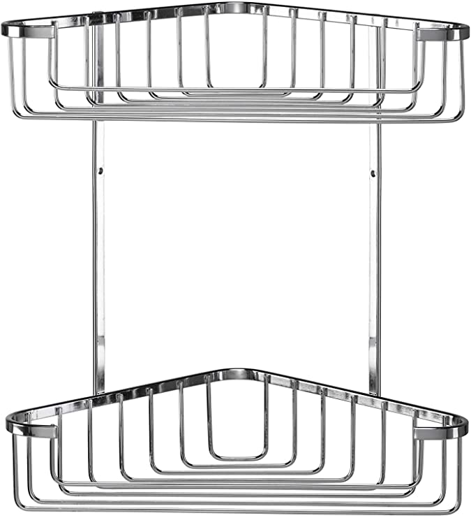 Croydex Large Chrome 2-Tier Corner Basket Shower Caddy, 5 Year Rust Free Guarantee