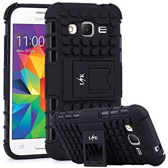 Grand Prime Case, LK [Shock Absorption] Hybrid Dual Layer Armor Defender Protective Case Cover with Kickstand for Samsung Galaxy Grand Prime, Black