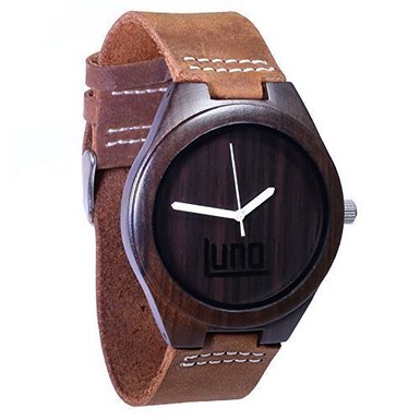 Luno Wear Men's Wood Watch, Wood and Genuine Leather, The Orca