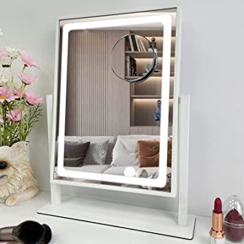 BRIGHTINWD Vanity Mirror with Lights, Hollywood Vanity Mirror with Lights, Touch Control 3 Color Lighting Modes for Bedroom, Detachable 10X Magnification Mirror, 360°Rotation (16 in, White)