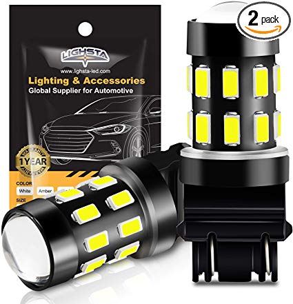 3157 LED Bulbs, LIGHSTA 1200 Lumens Super Bright 5630 Chipsets 3056 3156 3057 4057 3157K 4157 LED Bulbs with Projector for Backup Reverse Lights Tail Brake DRL Parking Lights, Xenon White(Pack of 2)