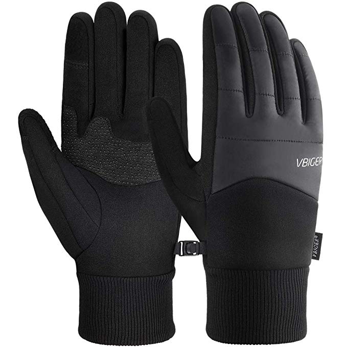 VBIGER Unisex Cycling Gloves Running Gloves Touch Screen Anti-slip Waterproof Windproof Sports Winter Gloves 0-3°C Thermal Gloves with Cotton Layer and Thickened Fleece Lining