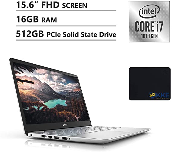Dell 2020 Inspiron 5000 Series 15.6'' FHD Laptop, 10th Gen Intel Quad-Core i7-1065G7, 16GB DDR4 RAM, 512GB PCIe NVMe SSD, HDMI, Wireless-AC, Backlit Keyboard, Windows 10, Silver, KKE Mouse Pad