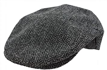 Grey Herringbone Flat Cap Irish Wool Tweed Made in Ireland John Hanly & Co. Sz S-XL