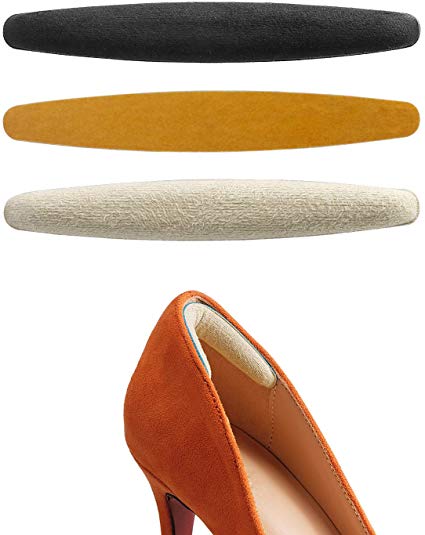 BIGIICO Heel Grips Non-Blister Heel Slipping New-Desinged Thin Edge Thick Heel Back Patch Cushion Inserts for Narrow Heel Loose Shoes One Fit All Shoes 4 Pairs (Black Beige)