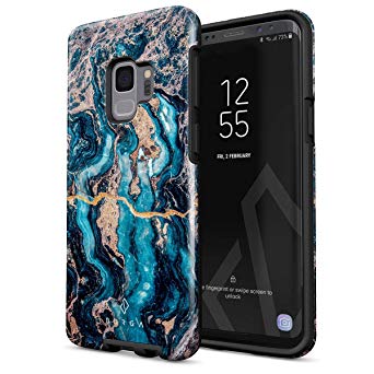 BURGA Phone Case Compatible with Samsung Galaxy S9 Crystal Blue Teal Turqoise Marble Heavy Duty Shockproof Dual Layer Hard Shell   Silicone Protective Cover
