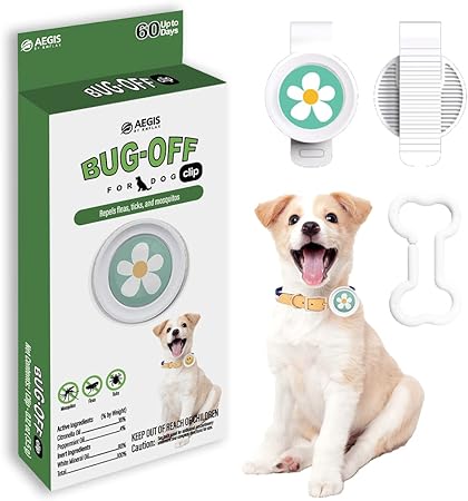 Bug-Off Clip for Dogs, Repels Flea, Tick & Mosquito for 60 Days, Natural Flea and Tick Repellent Collar [Made in Korea] Aegis by KN FLAX (Daisy)