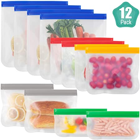 FREDI Reusable Storage Bags 12pc (variety pack) -Reusable Ziplock Bags EXTRA THICK Reusable Food Bags, Reusable Freezer Bags, Reusable Ziplock Bags
