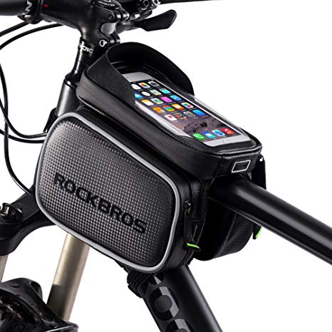 RockBros Bike Bag Waterproof Top Tube Phone Bag Front Frame Mountain Bicycle Touch Screen Cell Phone Holder Pouch Fits iPhone X, 8 Plus 7 Below 5.8" & 6.2"