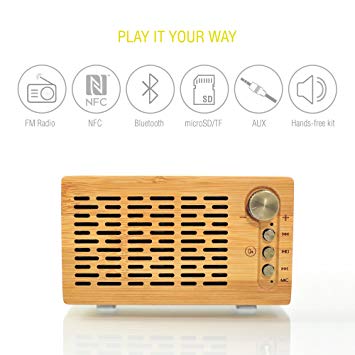 Smart Bluetooth Speaker "DJ Roxxx Big Woody" | Portable Wireless Loudspeaker NFC Pairing MP3 Player FM Radio PC Speaker Handsfree Calls TF/Micro SD Cards | Elegant bamboo retro design
