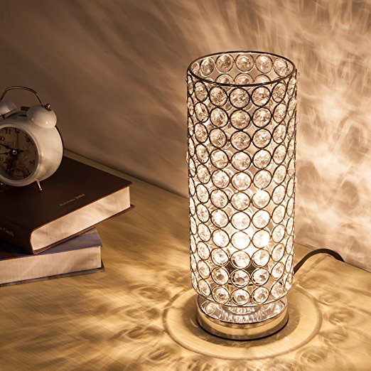 ZEEFO Crystal Table Lamp, Sturdy Decorative Room Lamp, Night Light Lamp, Table Lamps for Bedroom, Living Room, Kitchen, Dining Room (Silver)