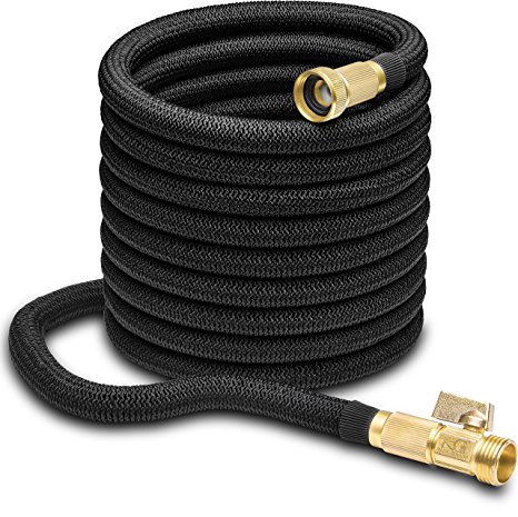 Nifty Grower 100ft Garden Hose - ALL NEW Expandable Water Hose with Double Latex Core, 3/4 Solid Brass Fittings, Extra Strength Fabric - Flexible Expanding Hose with Storage Bag for Easy Carry